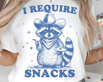 I Require Snacks PNG SVG, Funny Cowboy Raccoon Design with Plate of Food, Western Snack Lover Shirt