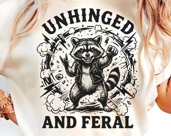 Unhinged and Feral Raccoon PNG SVG, Biker Trash Panda Rock On Shirt Design, Chaotic Cute Metal Devil Horns Pose, Funny Rock'n Roll Design