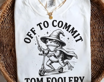 Off to Commit Tom Foolery Frog PNG SVG, Wizard Frog on Scooter, Funny Cottagecore Goblincore Meme Shirt Design