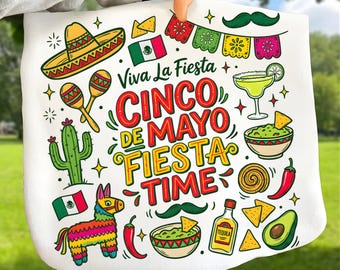 Viva Cinco de Mayo Fiesta Time PNG SVG, grappig Mexicaans feestshirt, Cinco de Mayo doodle png, pinata feest boog ontwerp, Mexicaans themafeest