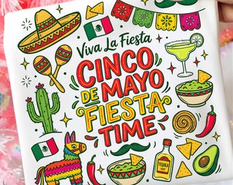 Viva Cinco de Mayo Fiesta Time PNG SVG, Camiseta divertida para fiesta mexicana, Dibujo de Cinco de Mayo PNG, Diseño de lazo para fiesta de piñata, Fiesta temática mexicana