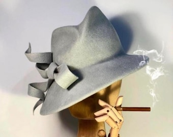 Asymmetric fedora hat with stylish bow, wool felt hat, women hat, trilby, fedora, race hat, kentucky derby hat, ascot hat, custom ha