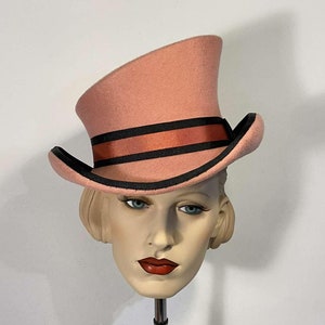 Asymmetric top hat, contrasting ribbons, victorian top hat, edwardian top hat, custom hat, felt hat, top hat, gatsby hat
