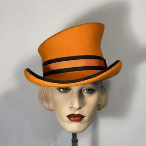 Asymmetric top hat, contrasting ribbons, victorian top hat, edwardian top hat, custom hat, felt hat, top hat, gatsby hat
