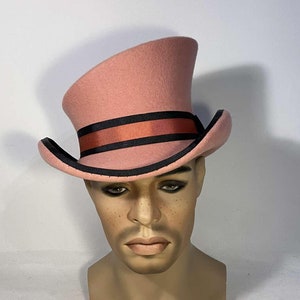 Asymmetric top hat, contrasting ribbons, victorian top hat, edwardian top hat, custom hat, felt hat, top hat, gatsby hat