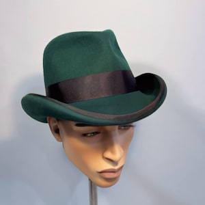 Homburg style hat, completely handmade shaped crown, wool felt hat, women men hat, unisex hat, top hat