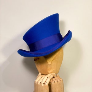 Royal blue asymmetric top hat, topper hat, cylinder hat, high hat, royal ascot hat, kentucky derby hat, great gatsby hat, felt hat men