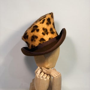 Asymmetric top hat, animal print hat, fur felt hat, leopard print hat, great gatsby hat, ascot top hat, kentucky derby top hat, topper hat