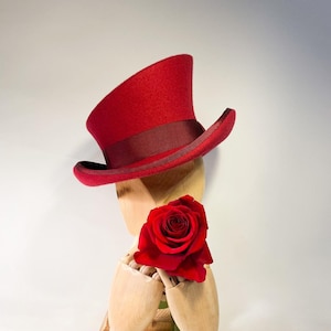 Asymmetric top hat, wool felt hat, scarlet hat, topper hat, victorian hat, edwardian hat, steam punk hat, top hat, race hat, derby hat
