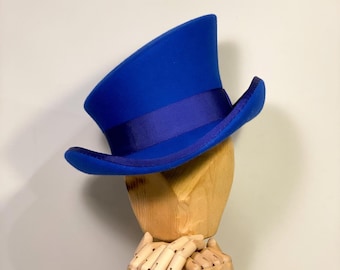 Royal blue asymmetric top hat, topper hat, cylinder hat, high hat, royal ascot hat, kentucky derby hat, great gatsby hat, felt hat men