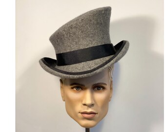 Asymmetric top hat, melange gray shade, wool felt hat, women men hat, unisex hat, victorian hat, edwardian hat, steam punk hat, top hat