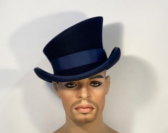 Asymmetric top hat, victorian top hat, edwardian top hat, custom hat, felt hat, top hat, gatsby hat, cylinder hat, navy blue hat, topper hat