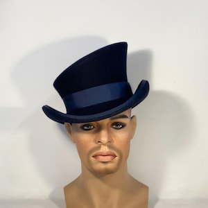 Asymmetric top hat, victorian top hat, edwardian top hat, custom hat, felt hat, top hat, gatsby hat, cylinder hat, navy blue hat, topper hat