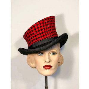 Asymmetric top hat, houndstooth, gothic hat, topper hat, victorian hat, edwardian hat, steam punk hat, great gatsby hat, pipe top hat, felt