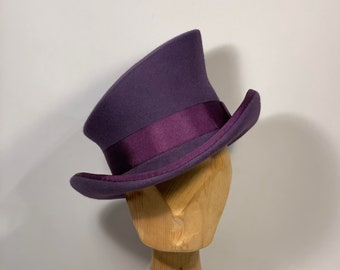 Asymmetric top hat, curly brim, mad hatter top hat, great gatsby hat, art nouveau hat, art deco hat, 20s hat, woman felt hat, men felt hat