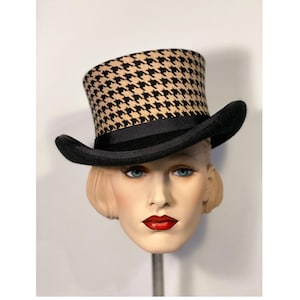 Top hat, low top hat, houndstooth, wool felt hat, women men hat, unisex hat, victorian hat, edwardian hat, steam punk hat