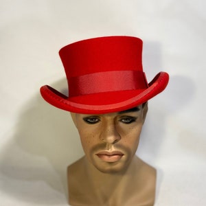 Low top hat, scarlet, short top hat, women men hat, unisex hat, victorian hat, edwardian hat, steam punk hat, top hat, royal ascot hat