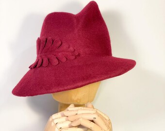 Burgundy Trilby Fedora Hat, Wine Felt Hat, Wool Winter Hat  display picture 1