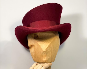 Custom top hat. asymmetric top hat, burgundy hat, great gatsby hat, gothic hat, 20s style hat, felt hat for men, felt hat women, topper hat