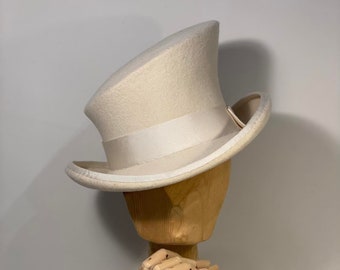 IVORY asymmetric top hat, felt hat, women top hat, men top hat, victorian top hat, edwardian top hat, steam punk hat, race top hat,derby hat