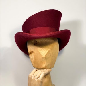 Custom top hat. asymmetric top hat, burgundy hat, great gatsby hat, gothic hat, 20s style hat, felt hat for men, felt hat women, topper hat