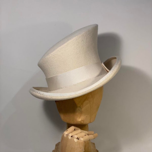 IVORY asymmetric top hat, felt hat, women top hat, men top hat, victorian top hat, edwardian top hat, steam punk hat, race top hat,derby hat