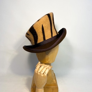 Asymmetric top hat, animal print hat, fur felt hat, tiger print hat, great gatsby hat, ascot top hat, kentucky derby top hat, topper hat