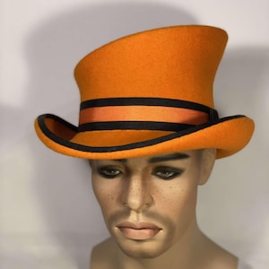 Asymmetric top hat, contrasting ribbons, victorian top hat, edwardian top hat, custom hat, felt hat, top hat, gatsby hat