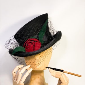 Asymmetrci top hat, bridgerton hat, top hat, flower hat, veil hat, great gatsby hat,