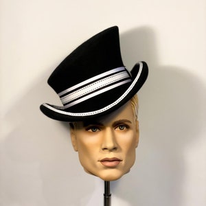 Asymmetric top hat, vintage grosgrain ribbon, wool felt hat, women men hat, unisex hat, victorian hat, edwardian hat, steam punk hat top hat
