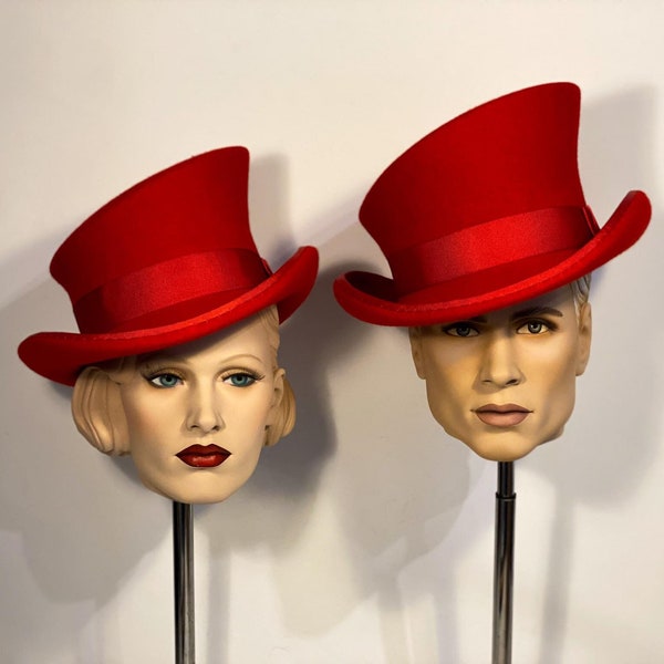 Asymmetric top hat, scarlet, victorian hat, edwardian hat, steam punk hat, top hat, zylinder hut, custom hat, kentucky derby hat, ascot hat