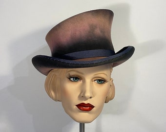 Asymmetric top hat, bridgerton style, sfumato wool felt hat, women men hat, unisex hat, victorian hat, edwardian hat, steam punk hat,top hat