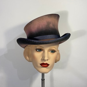 Asymmetric top hat, bridgerton style, sfumato wool felt hat, women men hat, unisex hat, victorian hat, edwardian hat, steam punk hat,top hat