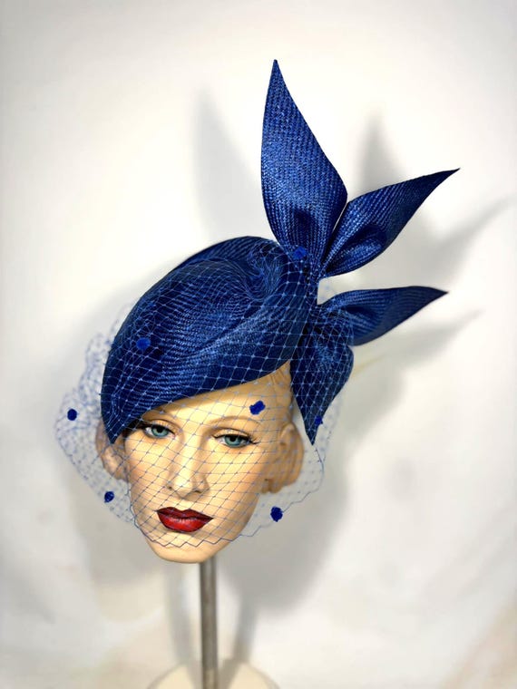 Buy Royal Blue Parasisal Headpiece With Custom Bow and Veil  display picture 3