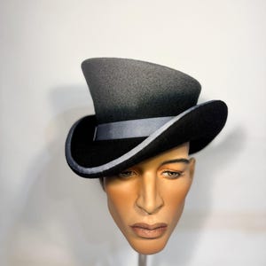 Asymmetric top hat, TWISTED brim, two shaded: grey and black, wool felt hat, women men hat, unisex hat, victorian hat, steam punk hat