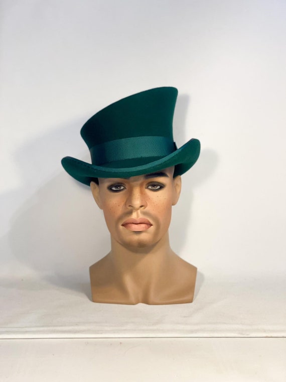 Asymmetric Top Hat, Green Hat, Felt Hat Men, Felt Hat Women 