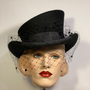Asymmetric top hat, black hat, vintage style veil, great gatsby hat, flapper hat, 20s hat, vintage style hat, custom hat, wedding hat,topper image 5