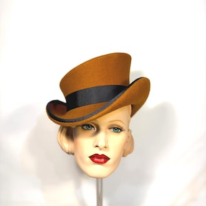 Top hat with TWISTED brim and asymmetricla crown, black ribbon, wool felt hat, women men hat, topper hat, victorian hat, edwardian hat
