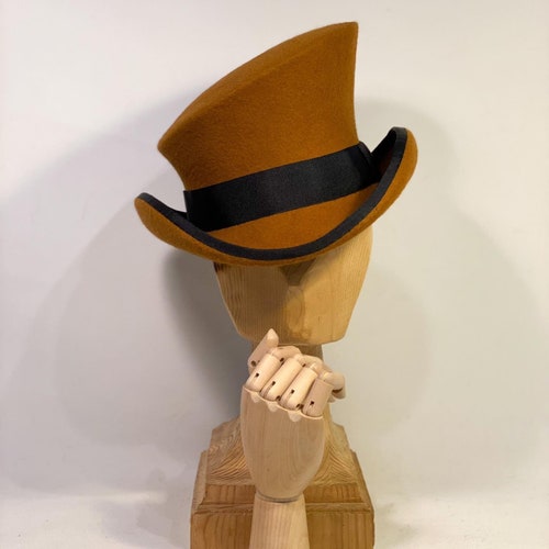 Asymmetric Top Hat With Black Ribbon, Wool Felt Hat, Women 