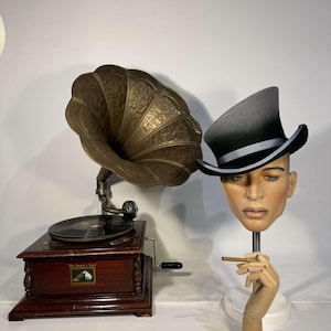 Asymmetric top hat, two shaded: grey and black, wool felt hat, women men hat, unisex hat, victorian hat, edwardian hat, steam punk hat