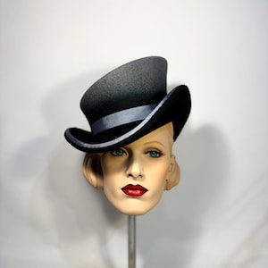 Asymmetric top hat, TWISTED brim, two shaded: grey and black, wool felt hat, women men hat, unisex hat, victorian hat, steam punk hat