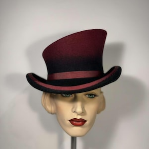 Asymmetric top hat, two shaded: burgundy and navy, wool felt hat, women men hat, unisex hat, victorian hat, edwardian hat, steam punk hat