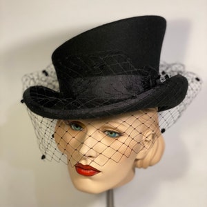 Asymmetric top hat, black hat, vintage style veil, great gatsby hat, flapper hat, 20s hat, vintage style hat, custom hat, wedding hat,topper image 4