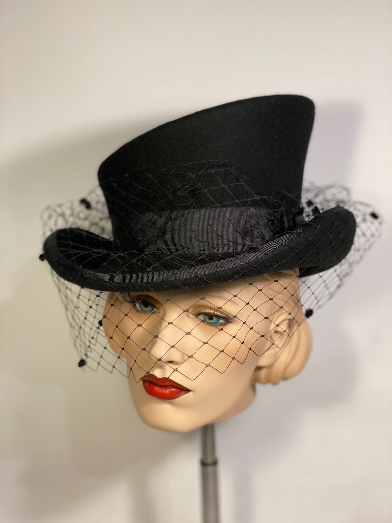 Asymmetric top hat, black hat, vintage style veil, great gatsby hat, flapper hat, 20s hat, vintage style hat, custom hat, wedding hat,topper image 4