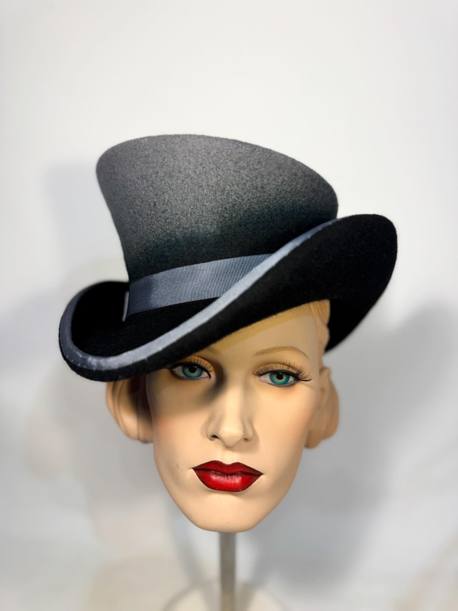 Asymmetric Top Hat, TWISTED Brim, Two Shaded: Grey and Black, Wool Felt ...