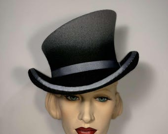 Handmade Victorian French Hat: Black Wool Felt, White Satin  display picture 1