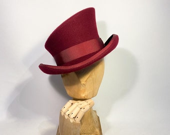 Asymmetric top hat, wool felt hat, women men hat, topper hat, victorian hat, edwardian hat, steam punk hat, top hat, bordeaux, burgundy