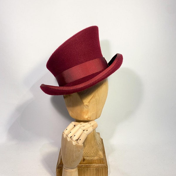 Asymmetric top hat, wool felt hat, women men hat, topper hat, victorian hat, edwardian hat, steam punk hat, top hat, bordeaux, burgundy