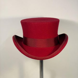 Short top hat, low top hat, red hat, women men hat, unisex hat, victorian hat, edwardian hat, steam punk hat, top hat, derby hat, ascot