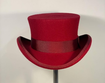 Edwardian Low Top Hat in BURGUNDY Wool Felt - Elegant  display picture 1